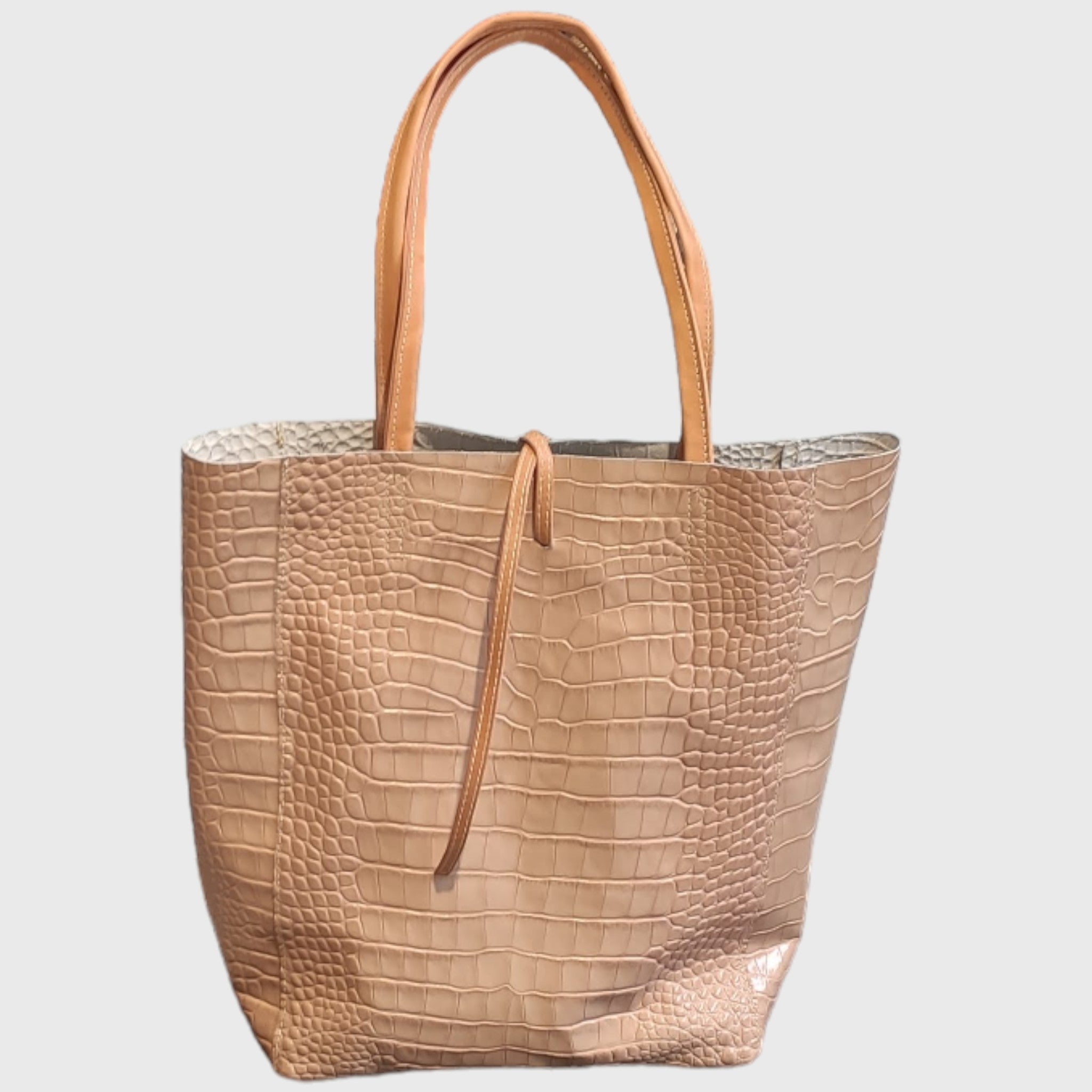 GIULIA pink print genuine leather shopper. Pelle Nuda craftmanship