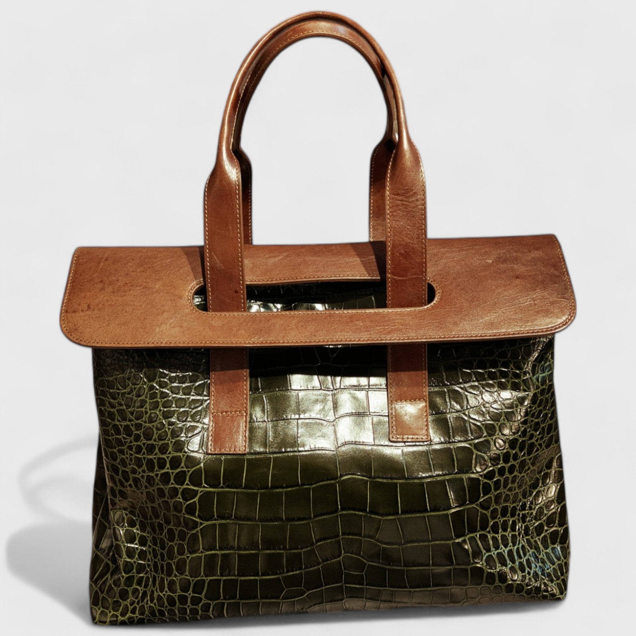 Pelletteria Pelle Nuda Milano, Artigianato Italiano, vera pelle, Borsa donna, Chiara grande verde