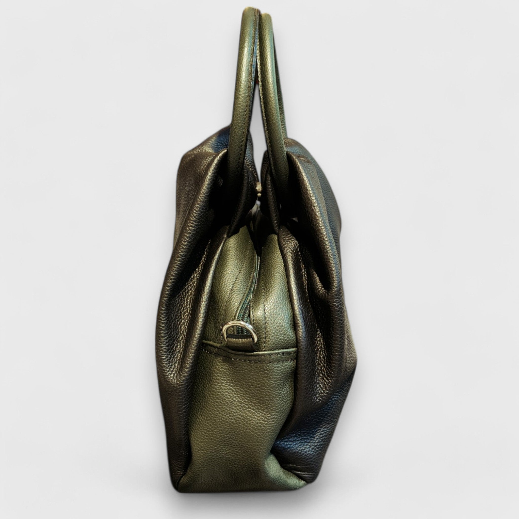 Pelletteria Pelle Nuda Milano, Artigianato italiano, vera pelle, borsa donna, Frida nera-verde