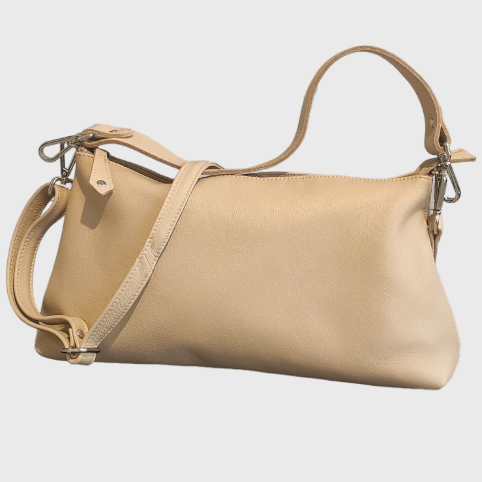 Borsa donna, Borsa in pelle, vera pelle, Lorenza beige, artigianato italiano, Pelletteria Pelle Nuda Milano