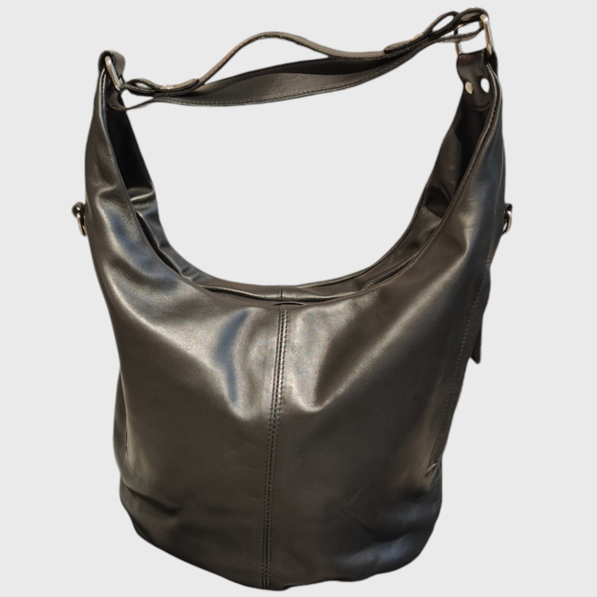 Pelletteria Pelle Nuda Milano, Artigianato italiano, borsa donna, vera pelle, Sacca Croce nero