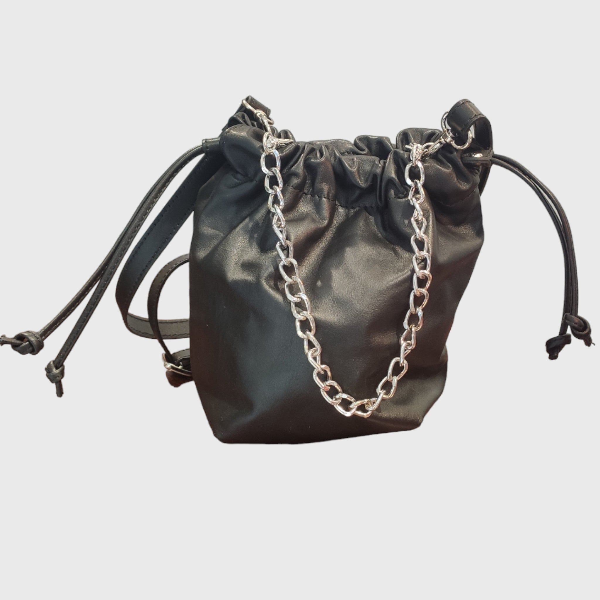 Pelletteria Pelle Nuda Milano, Borsa donna, Vera pelle, Artigianato italiano, Sacchetto alba nero