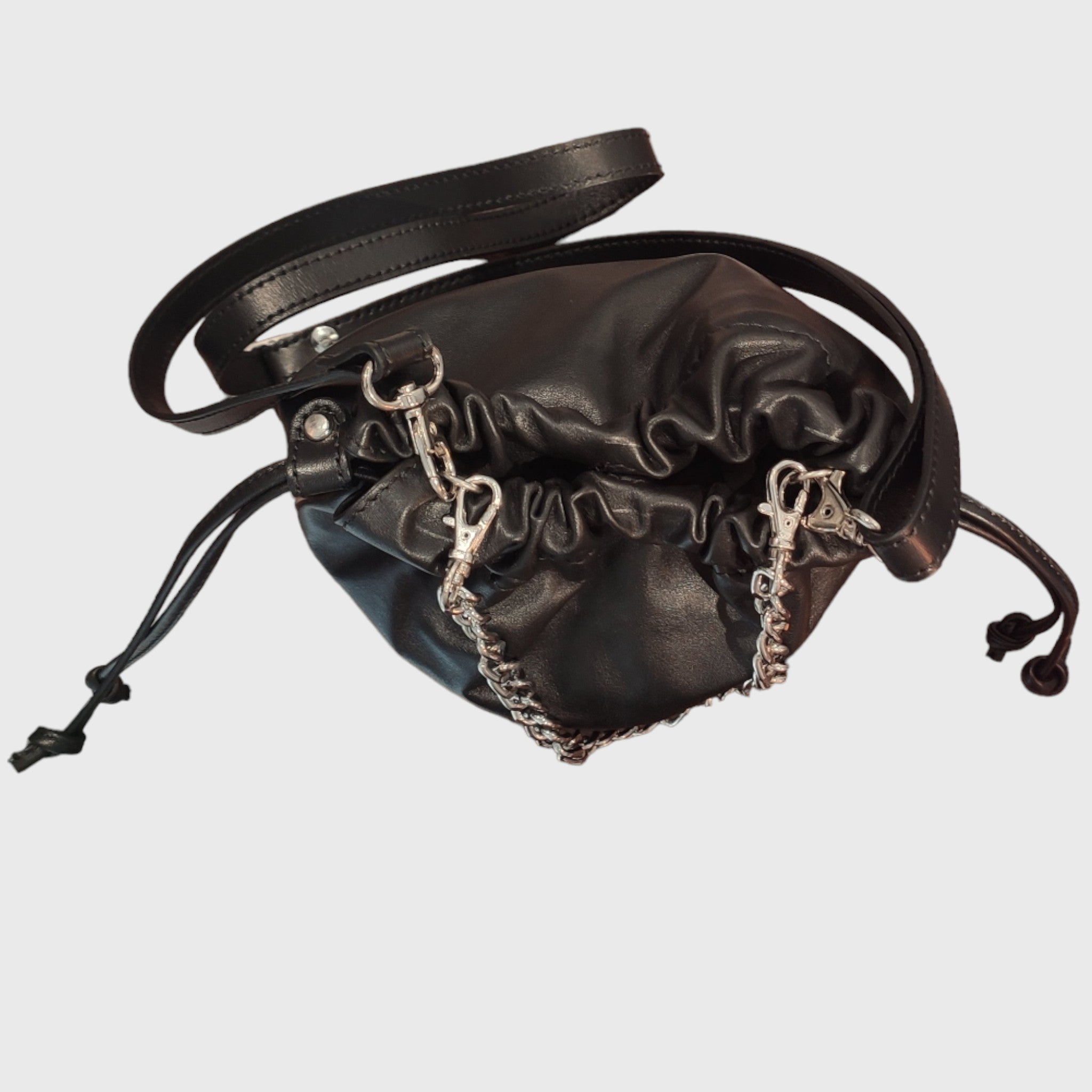 Pelletteria Pelle Nuda Milano, Borsa donna, Vera pelle, Artigianato italiano, Sacchetto alba nero