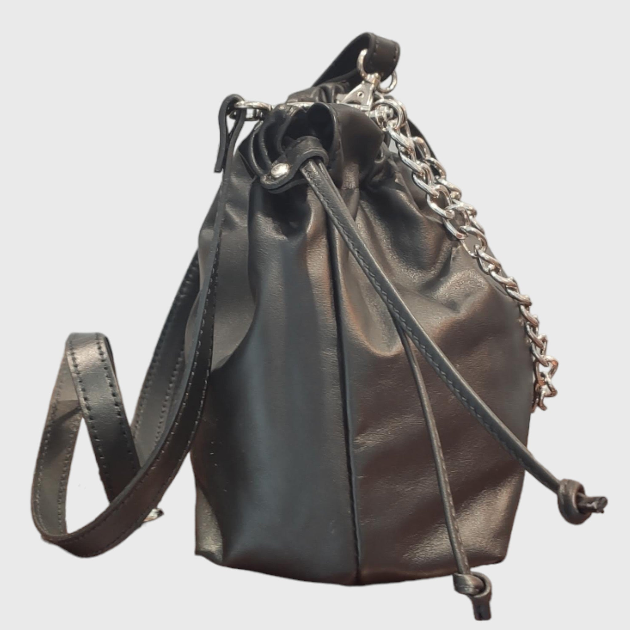 Pelletteria Pelle Nuda Milano, Borsa donna, Vera pelle, Artigianato italiano, Sacchetto alba nero