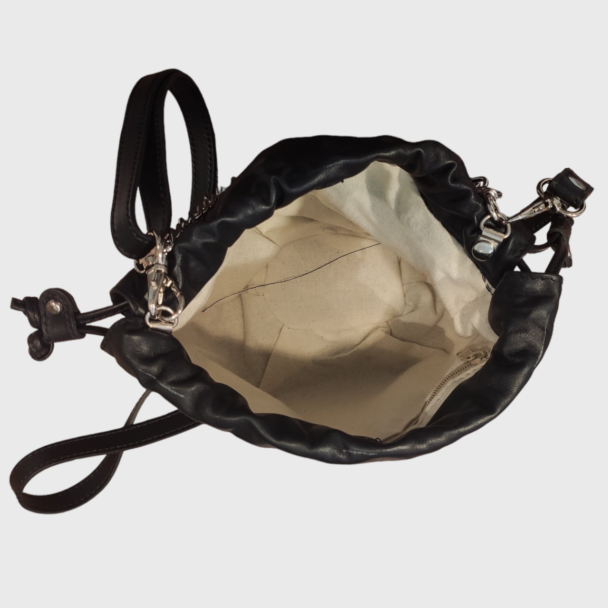 Pelletteria Pelle Nuda Milano, Borsa donna, Vera pelle, Artigianato italiano, Sacchetto alba nero